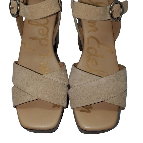 Sam Edelman Women’s Josefine Suede Tan Sandals Wooden Heel Size 6.5M - Picture 6 of 14